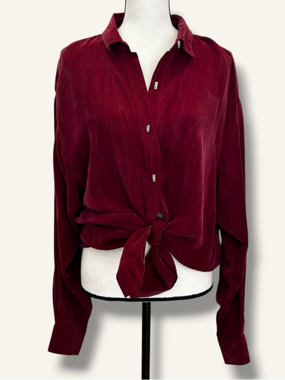 VINTAGE LONGHORN Size XL By Niver Western Wear Burgundy Shirt 100% BEMBERG RAYON